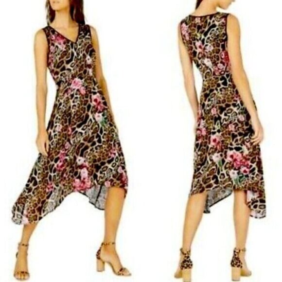 INC Size 8 Wave Leopard Floral Print Asymmetrical Sleeveless Dress NEW - Picture 1 of 7